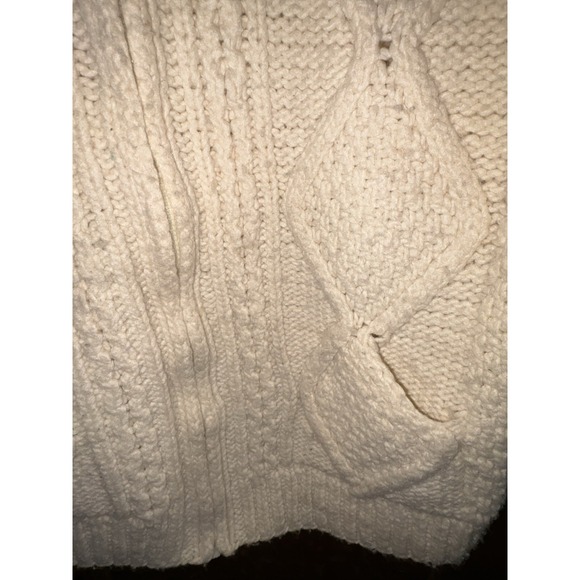 Hand Knit 100% Wool Fisherman's Sweater Sz M Cream Zip Made In Ecuador Sisandia - Picture 5 of 8